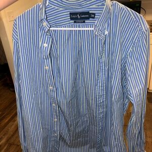 Ralph Lauren Men's Blue and White Striped Shirt